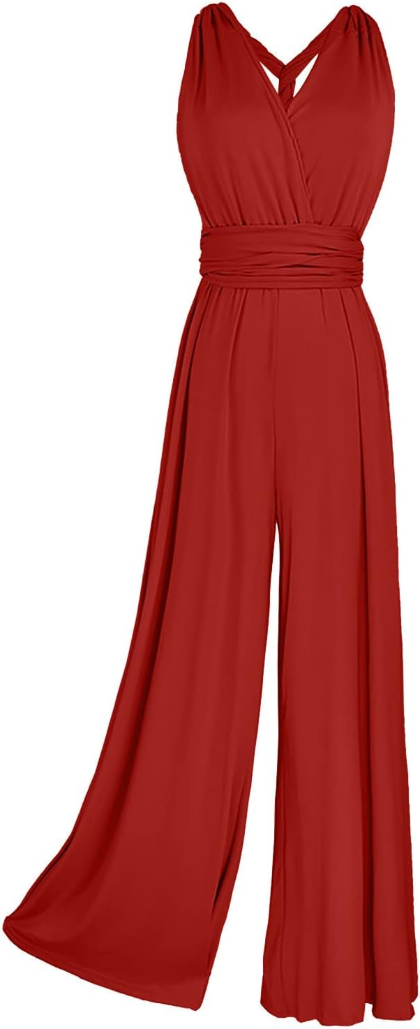 Ansenesna Jumpsuit Damen Sommer Lang Elegant Weites Bein Overall Frauen Rückenfrei V Ausschnitt Einf