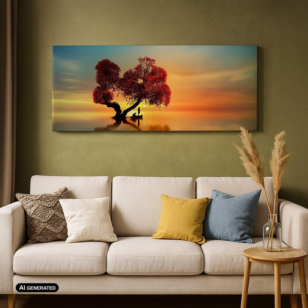 Panorama Bilder auf Leinwand See Natur Nacht Leinwandbild mit Rahmen 90x30cm Wandbilder Dekoration W