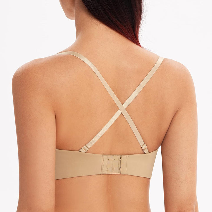 MELENECA Damen Ohne Bügel Push Up Geformte Cups Trägerloser Lift Up BH 75G Mandel, 75G Mandel