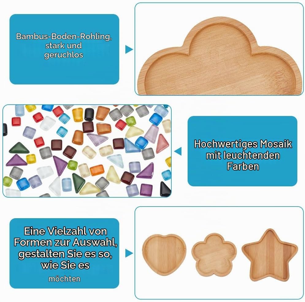 WEBEEDY 3 Sets Porzellan-Mosaik Fliesen-Mosaik-Kit Mit Holzuntersetzer Mosaiksteine DIY Mosaik Unter