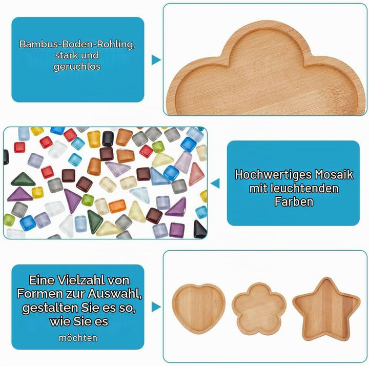 WEBEEDY 3 Sets Porzellan-Mosaik Fliesen-Mosaik-Kit Mit Holzuntersetzer Mosaiksteine DIY Mosaik Unter