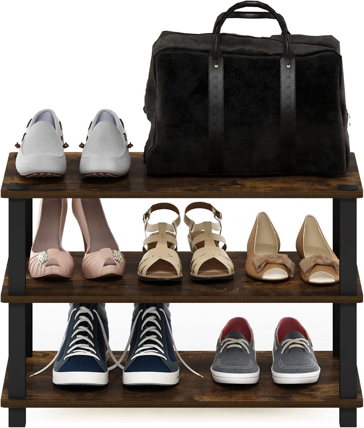 Furinno Turn-S-Tube Schuhregal mit 3 Ebenen, Bernsteinkiefer/Schwarz, Bernsteinkiefer/Schwarz