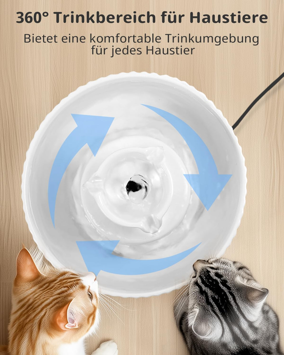 Keramik Katzenbrunnen, 2.1L Trinkbrunnen Wasserbrunnen für Katze, Katzen Wasserspender mit 1 Filter