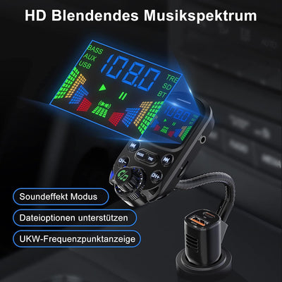 Bluetooth 5.3 FM Transmitter für Auto, SOARUN Bluetooth Adapter Auto QC3.0 & PD3.0 30W Dual USB Lade