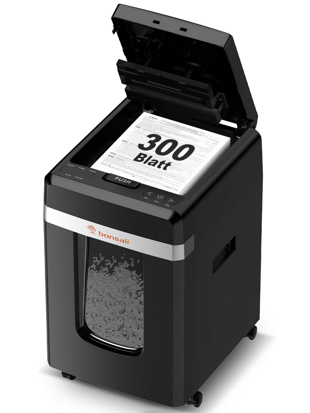 Bonsaii Aktenvernichter, P-4 Micro-Cut, mit automatischem 300-Blatt-Dokumenteneinzug, 60 Minuten Dau