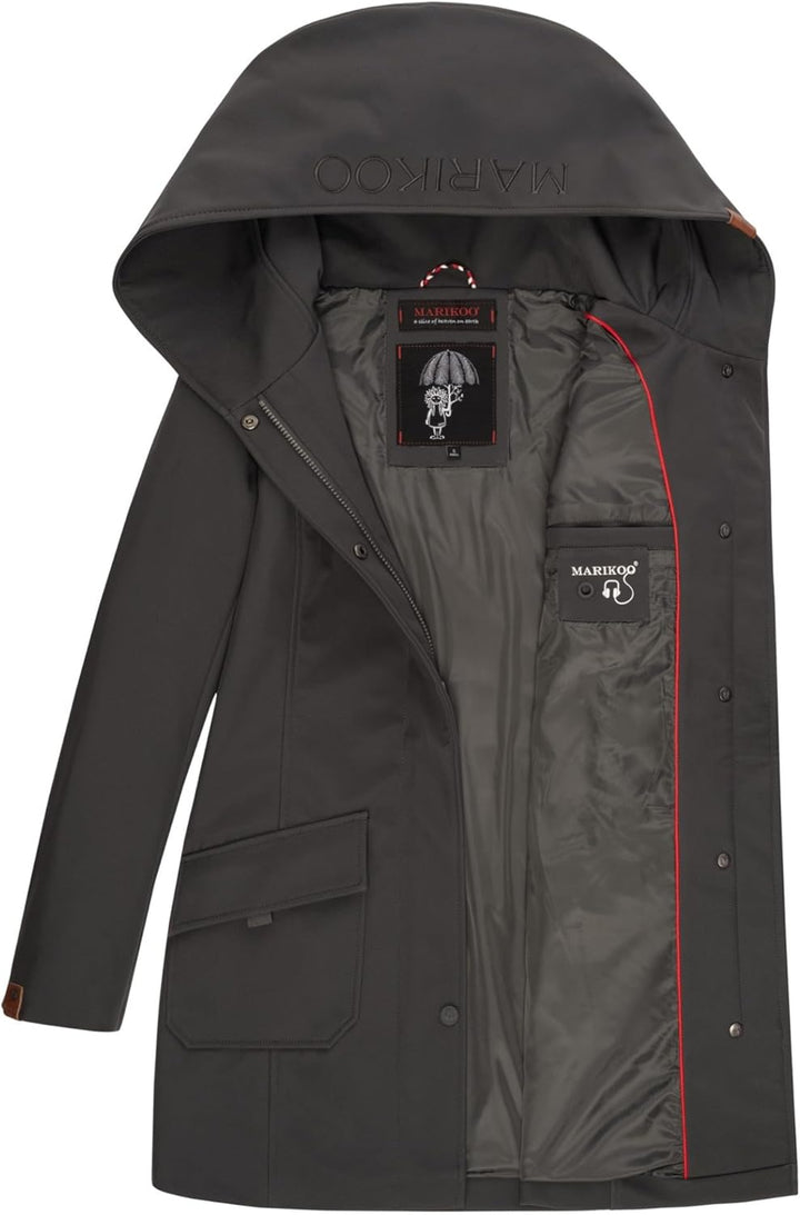 MARIKOO Damen Softshell Jacke Winterjacke wasserabweisend Outdoor lang B856 XS Anthrazit, XS Anthraz
