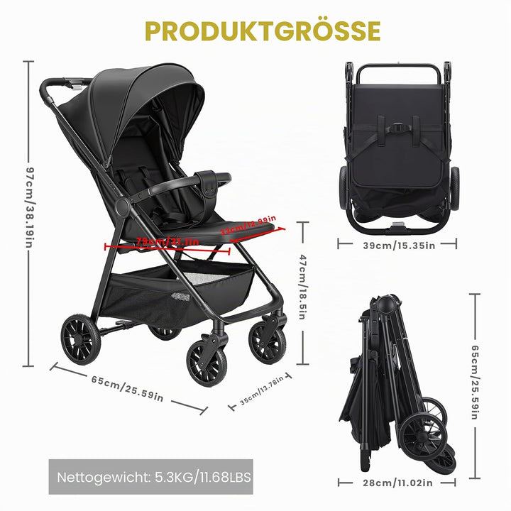 UBRAVOO Kinderwagen Buggy für Kleinkinder mit Liegesitz, ultrakompakter Reisebuggy klein zusammenkla