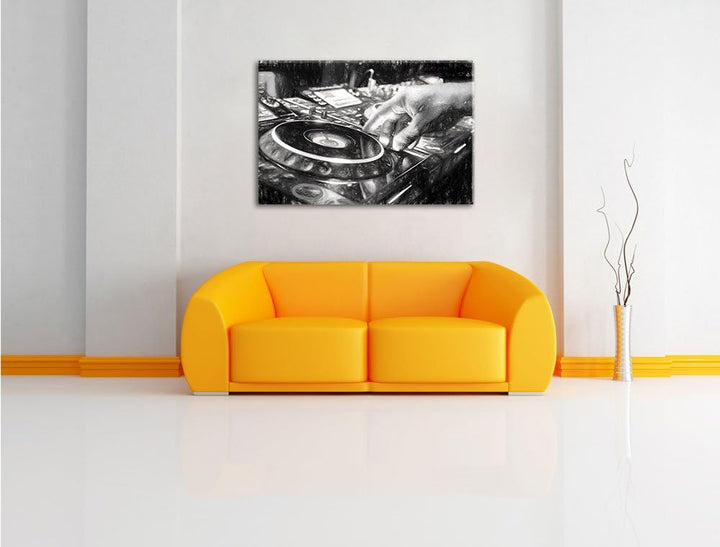 Pixxprint DJ Plattenteller, Cool Music Kohle Effekt, Format: 100x70 auf Leinwand, 100x70