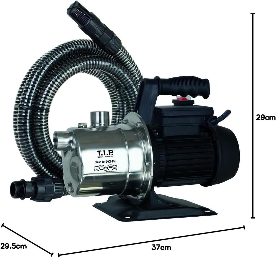 T.I.P. Gartenpumpe Edelstahl mit 4 m Ansauggarnitur (3.300 l/h Fördermenge, 46 m Förderhöhe, 4,6bar