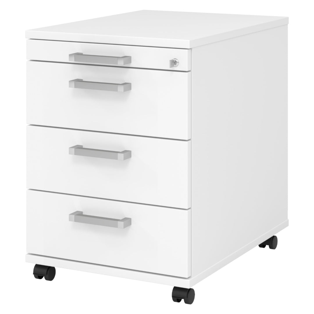 bümö Rollcontainer mit Schubladen, Container abschliessbar aus Holz in Weiss - Rollwagen für's Büro