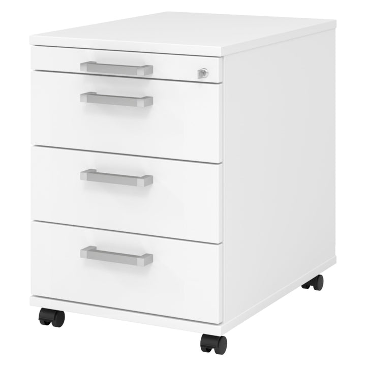 bümö Rollcontainer mit Schubladen, Container abschliessbar aus Holz in Weiss - Rollwagen für's Büro