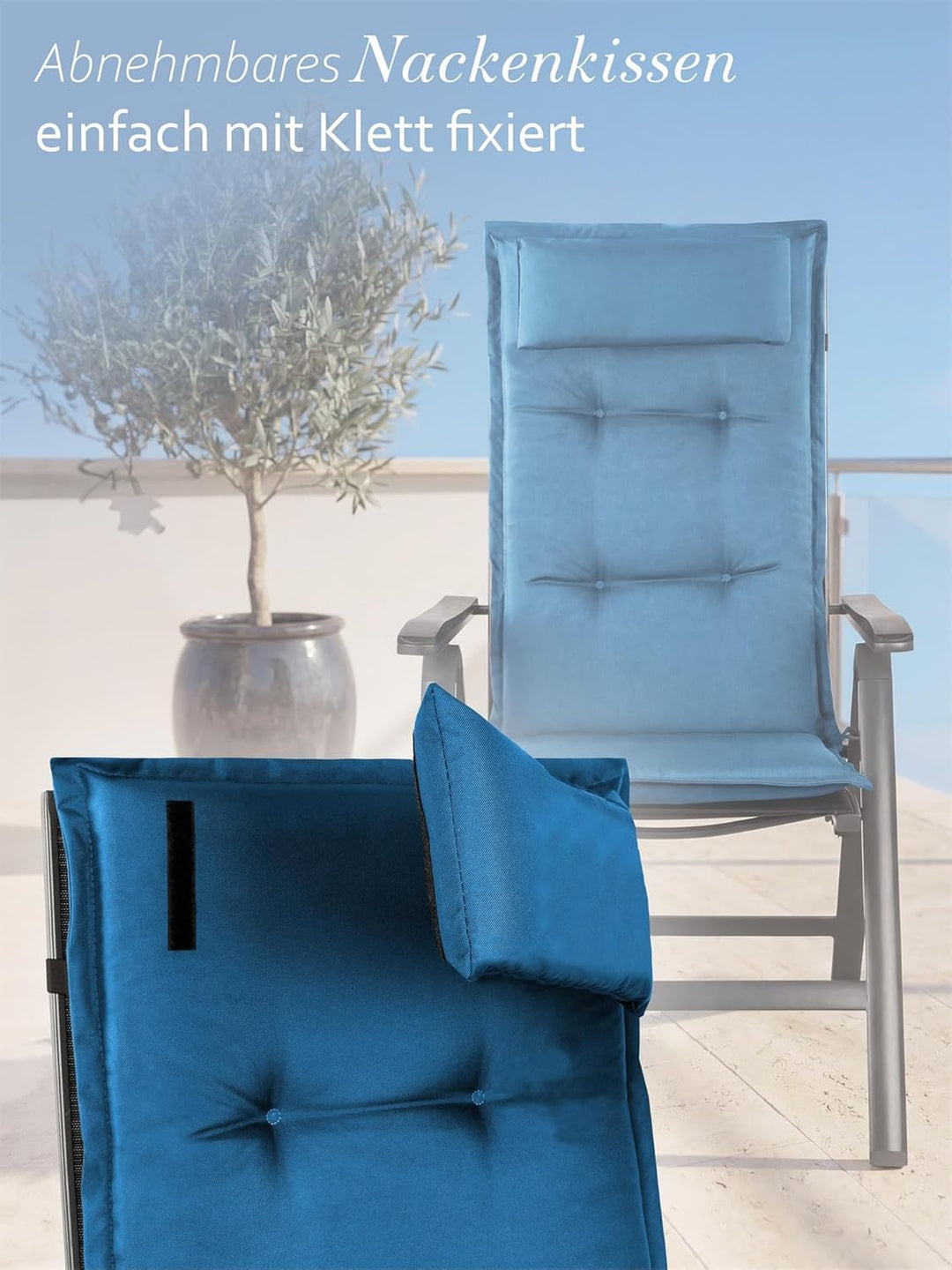 normani 6er-Set Stuhlauflagen Hochlehner mit Kissen 120x50 cm aus wasserdichtem und pflegeleichtem O