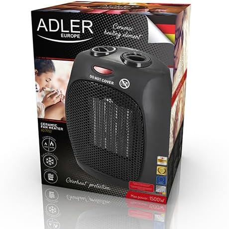 Adler AD7702 Keramik-Standheizung, 1500 W, mit verstellbarem Thermostat - Schwarz