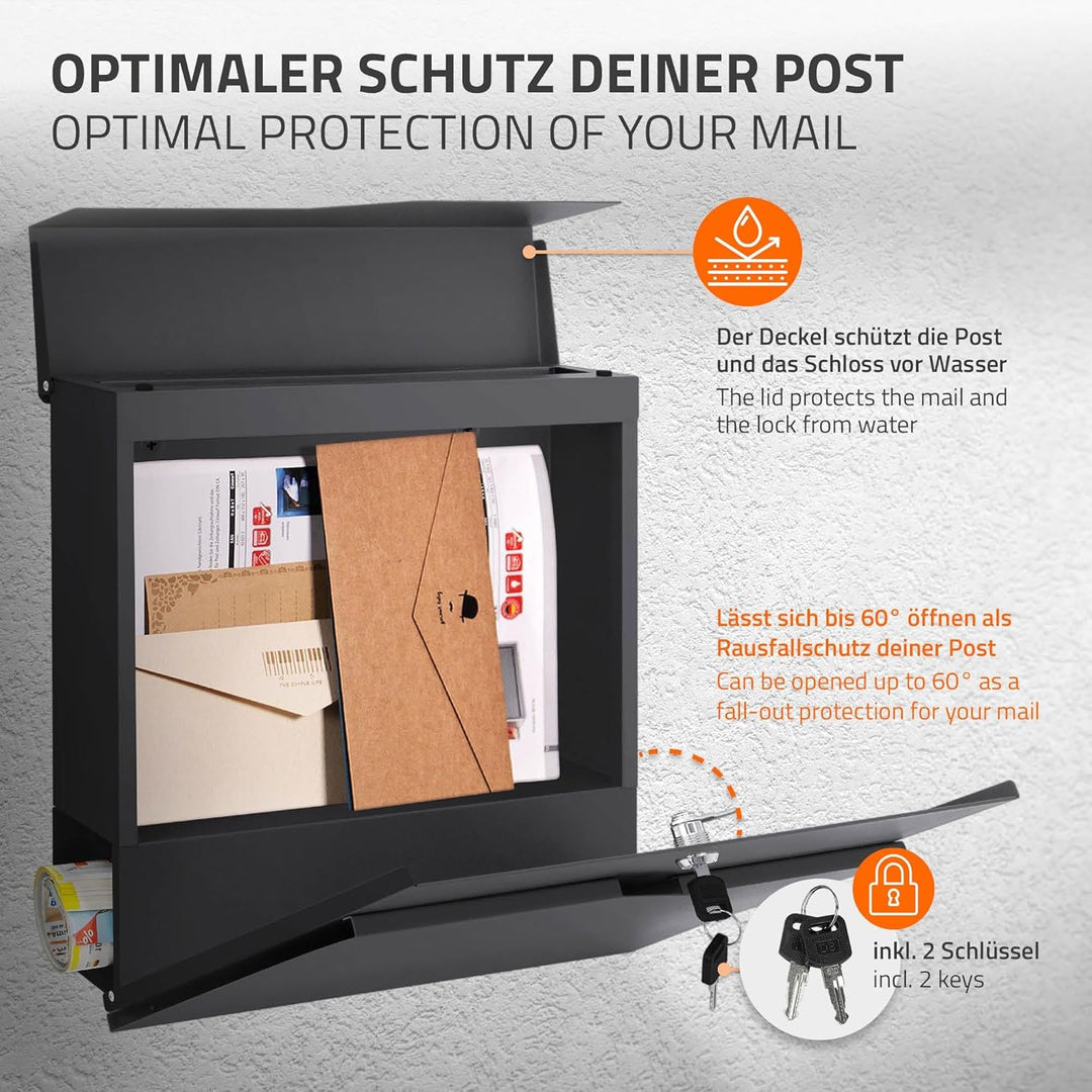 ECD Germany Standbriefkasten mit Zeitungsfach, Design Briefkasten mit Pfosten, Briefkastenanlage, Br