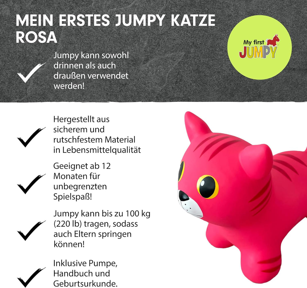 Gerardo's Toys Jumpy Hüpftier Rosa Katze - Hüpftiere ab 1 Jahr und ab 2 Jahre - Hüpftier Kinder - Au