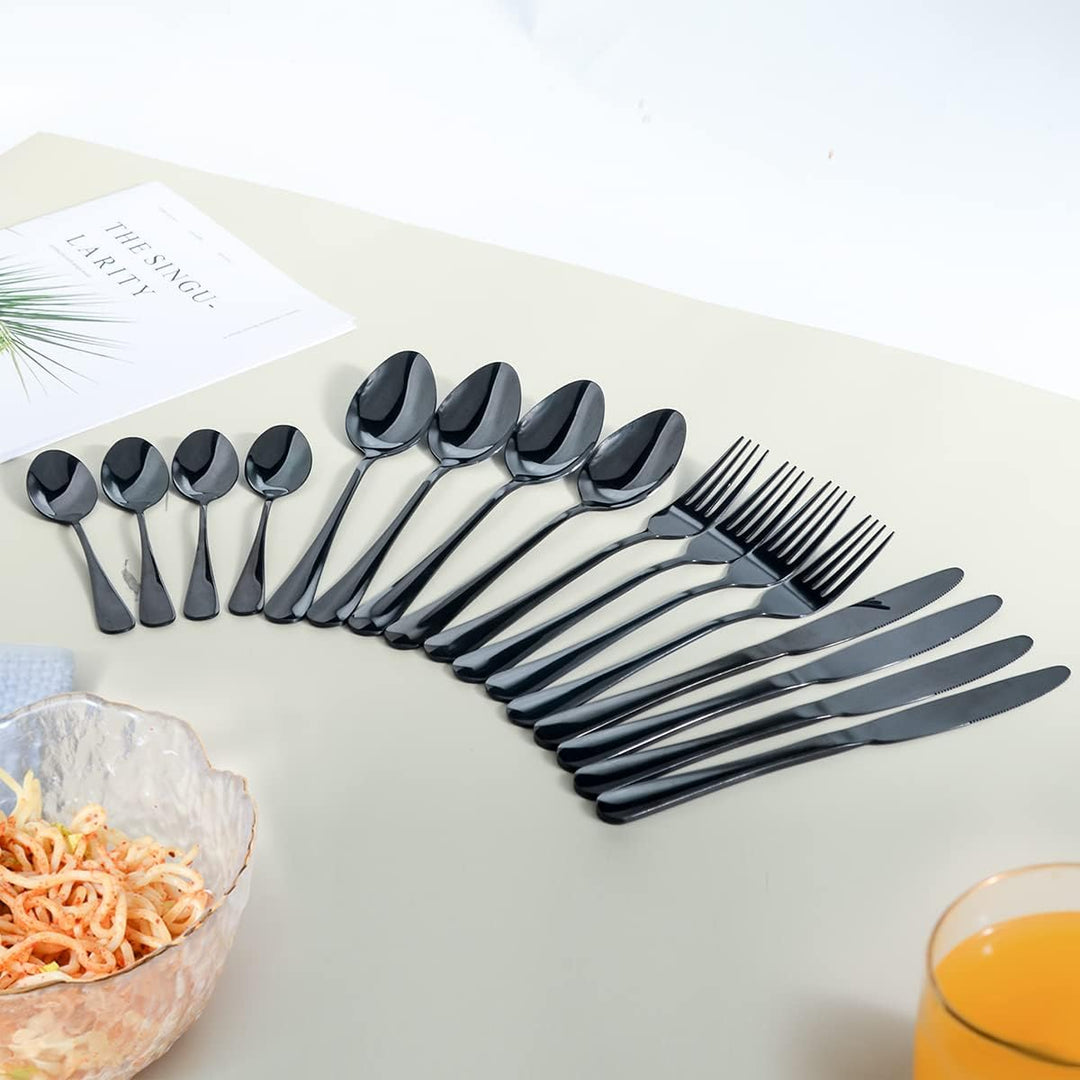 OBR KING Besteck Schwarz 16-teilig Besteckset aus 18/0 Edelstahl, Bestecksets einschliesslich Messer