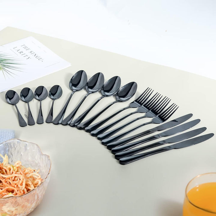 OBR KING Besteck Schwarz 16-teilig Besteckset aus 18/0 Edelstahl, Bestecksets einschliesslich Messer