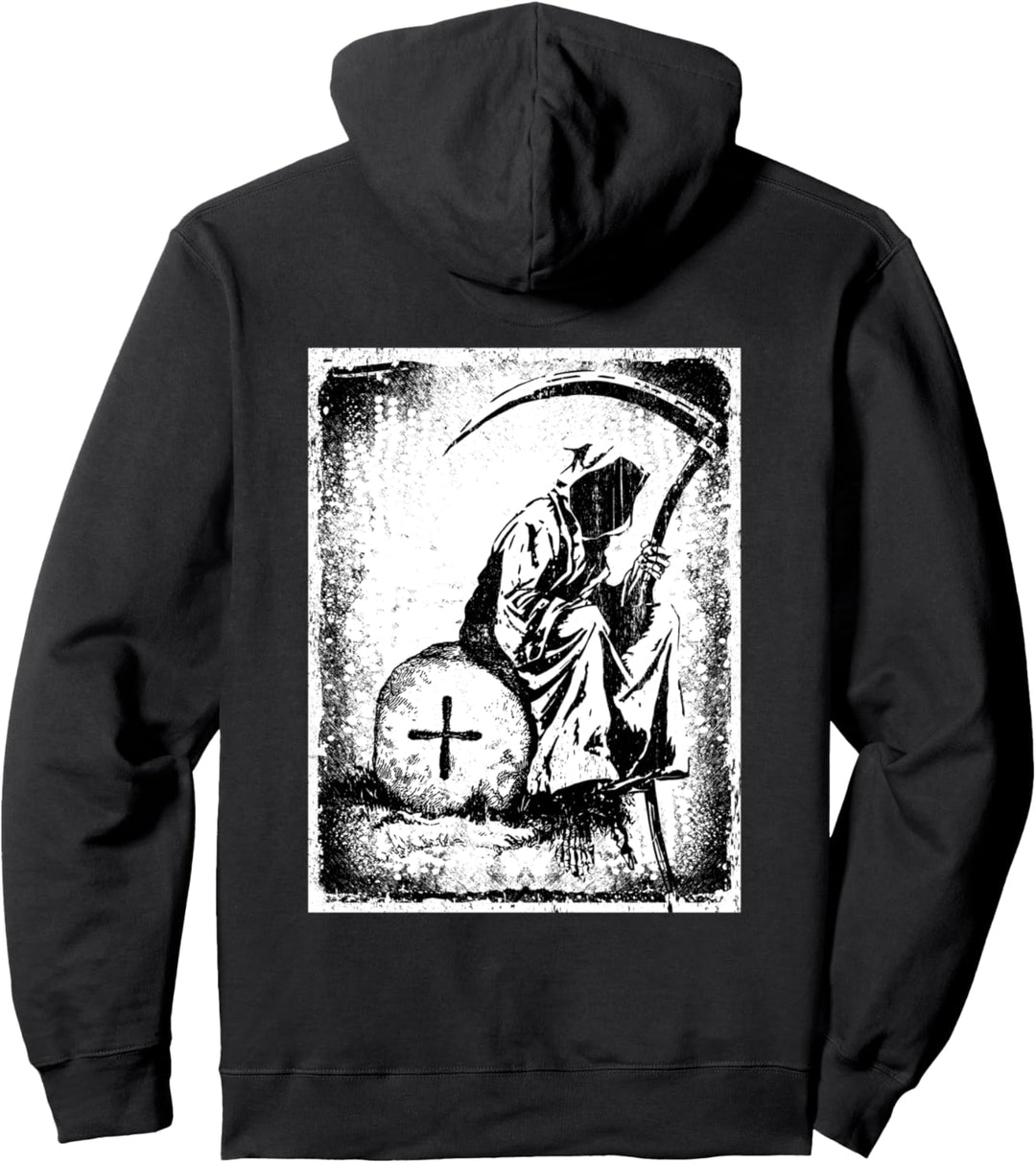 Tod des Sensenmannes Gothic Halloween Satanische Distressed Pullover Hoodie