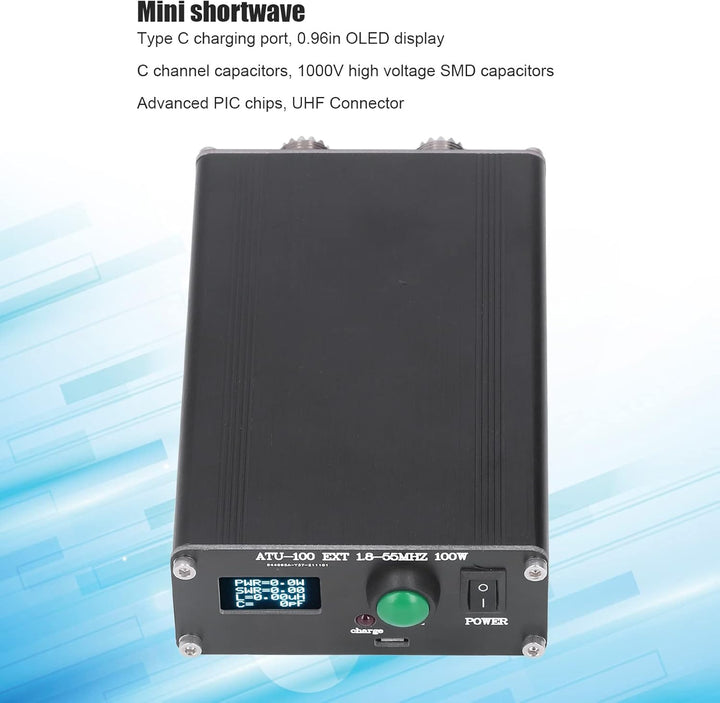 Antennentuner Mini automatisch 1,8 55 MHz 0,96 Zoll OLED-Display mit Aluminiumlegierungsgehäuse für