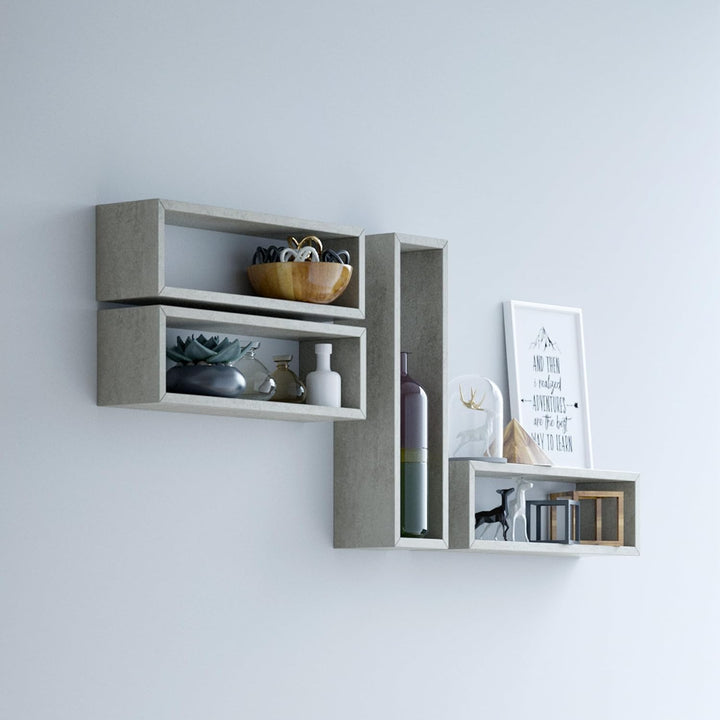 MOBILI FIVER, Wandregal Cubo 4er-Set, Iacopo, Laminat, Eiche, 59 x 14,5 x 17 cm, Eiche
