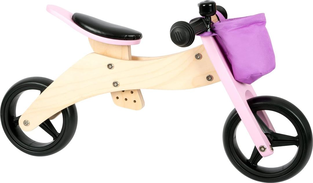 Small Foot Trike 2 in 1 Rosa aus Holz, DREI-und Laufrad, mit verstellbarem Sitz und gummierten Reife