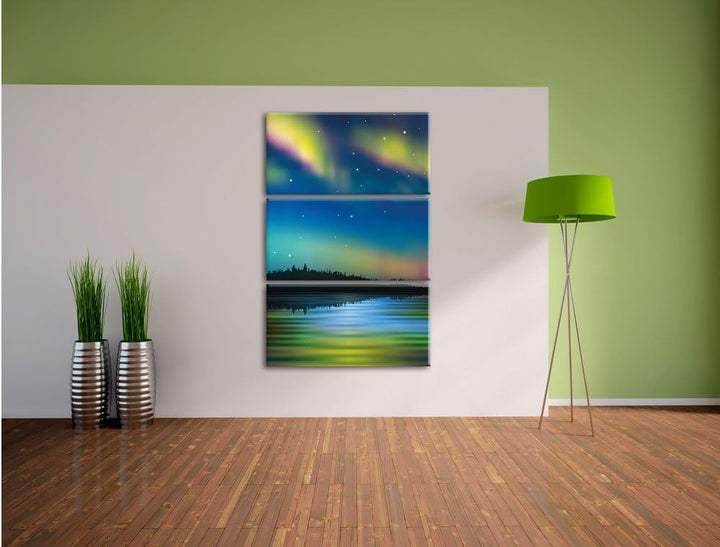 Pixxprint Polarlichter in Alaska als Leinwandbild | Grösse: 3 Teilig (120x80) | Wandbild| Kunstdruck