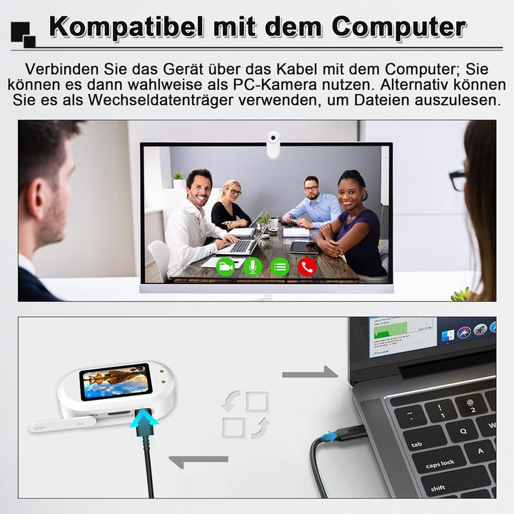 Mini-Bodycam 1080P HD, Tierkamera für Halsbänder mit kabelloser Ladestation – Daumen-Sportkamera mit