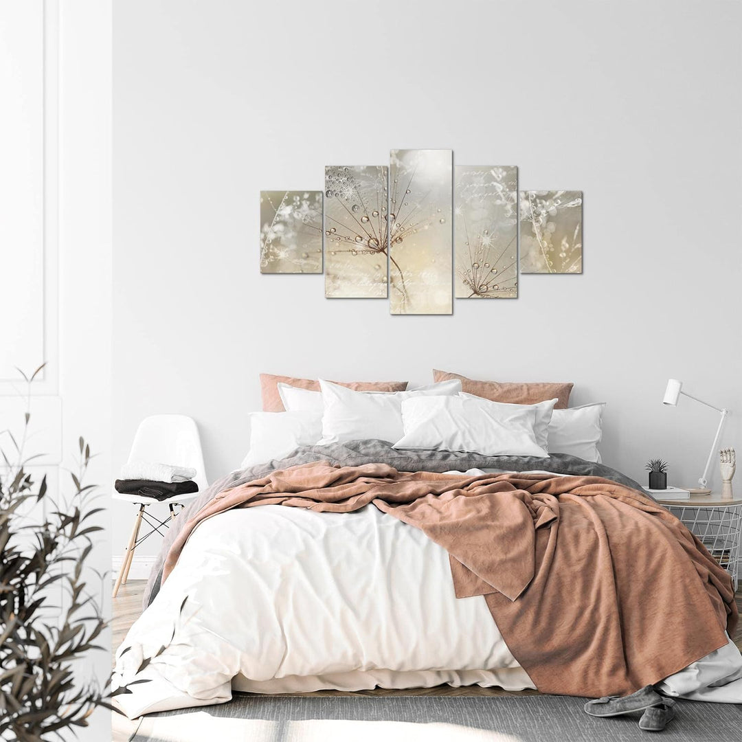 Runa Art Bild Wohnzimmer Schlafzimmer Pusteblume 5 Teilig Gräser Beige Braun Wandbilder auf Vlies Le
