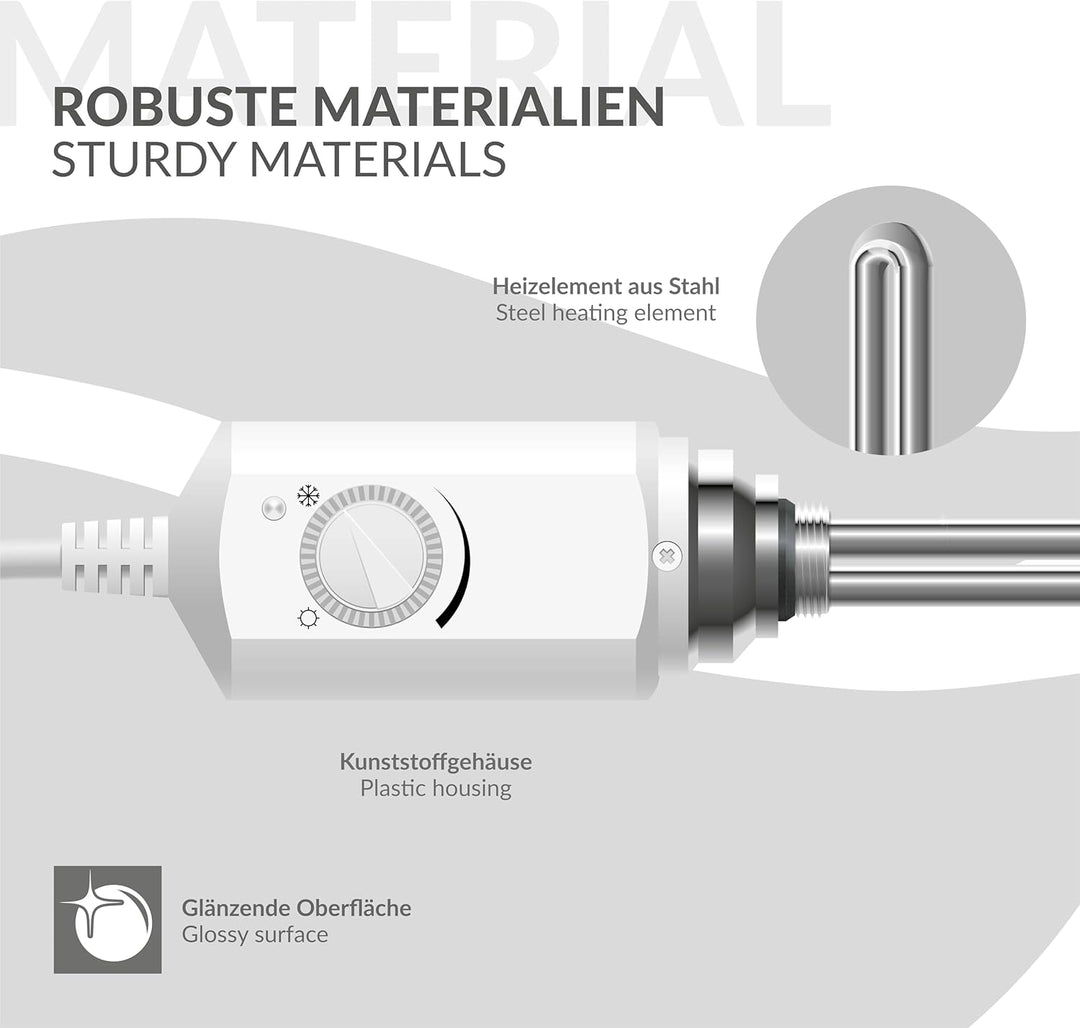 ECD Germany Badheizkörper Elektrisch 600x1200mm Grosse Leistung Weiss gerade mit Seitenanschluss ink