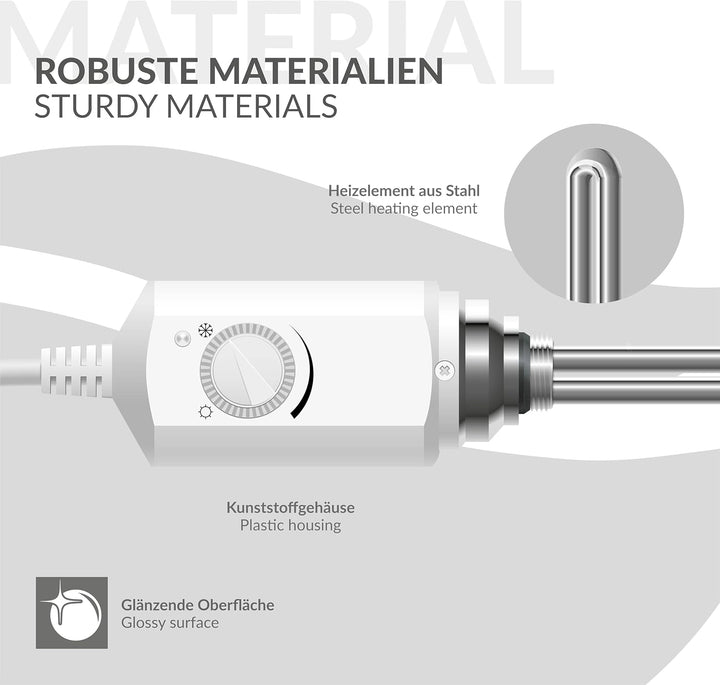 ECD Germany Badheizkörper Elektrisch 600x1200mm Grosse Leistung Weiss gerade mit Seitenanschluss ink