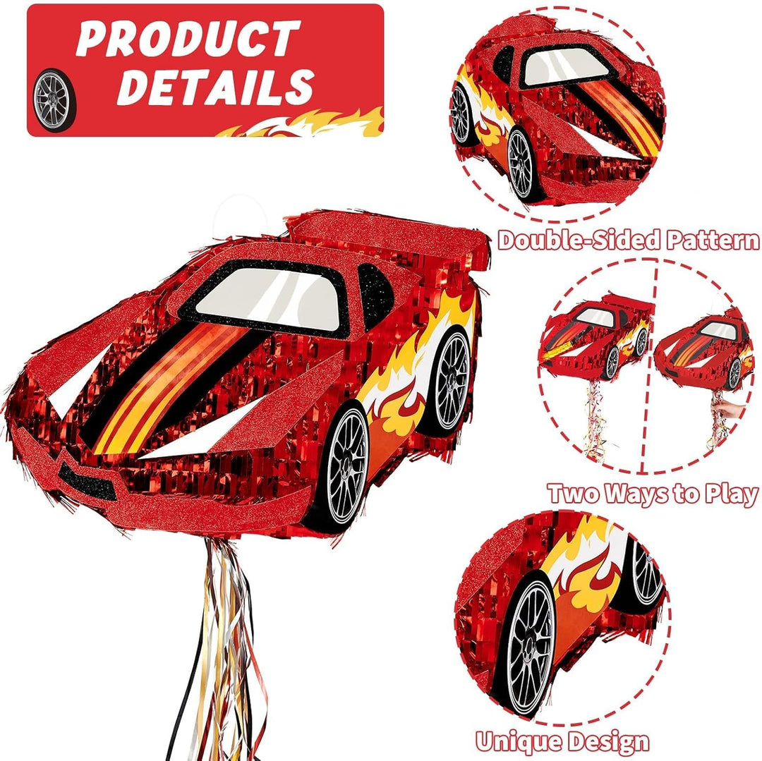 WERNNSAI Rennwagen Pinata – Ren Piñata Deko Geburtstag Junge Kinder Rennauto Piñata mit Stock Augenb