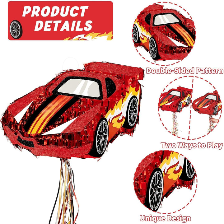 WERNNSAI Rennwagen Pinata – Ren Piñata Deko Geburtstag Junge Kinder Rennauto Piñata mit Stock Augenb