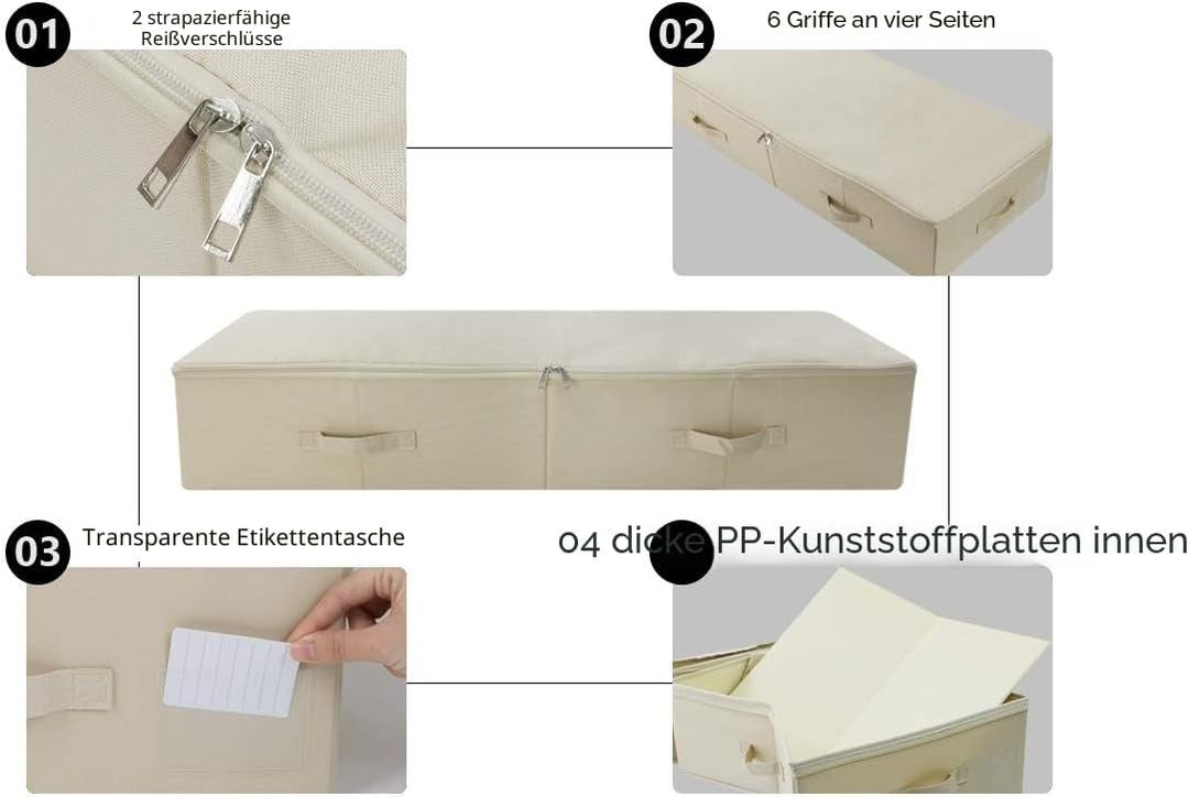 2er-Pack, 100cm Unterbett-Aufbewahrungsbox mit Deckel, faltbar &amp; waschbar, beschriftbare Tasche &amp; 6