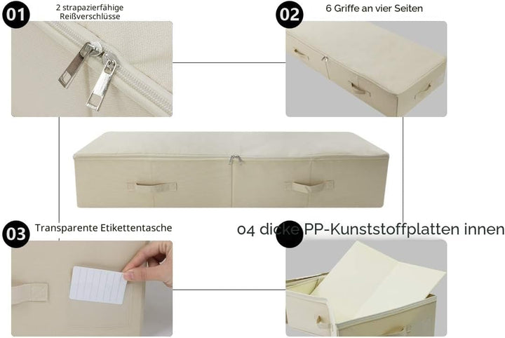 2er-Pack, 100cm Unterbett-Aufbewahrungsbox mit Deckel, faltbar &amp; waschbar, beschriftbare Tasche &amp; 6