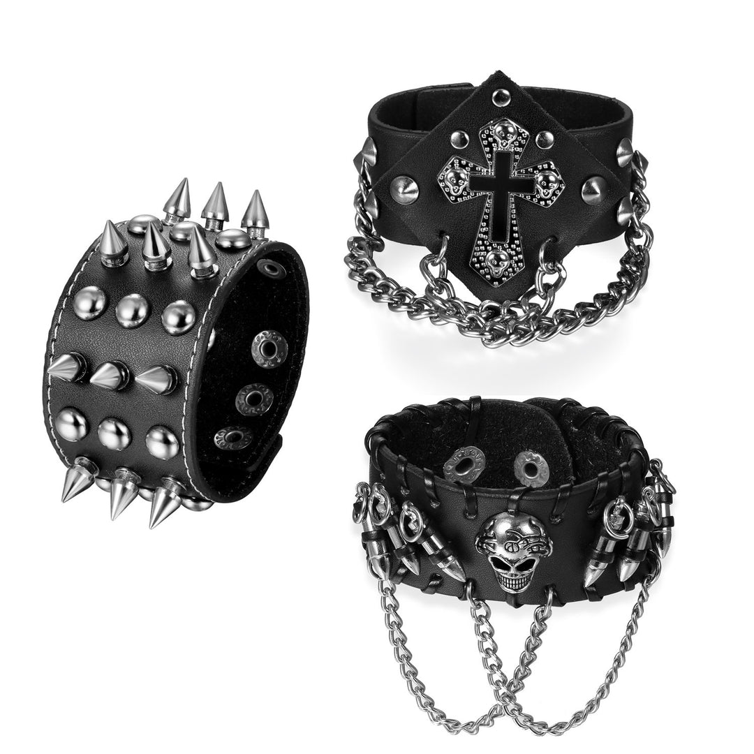 OIDEA 3PCS Herren Leder Armband Set (Punk Rock Stil 4.1cm-5cm Breite Gross geflochtene handgefertigt