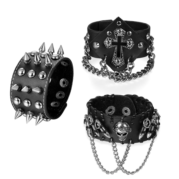 OIDEA 3PCS Herren Leder Armband Set (Punk Rock Stil 4.1cm-5cm Breite Gross geflochtene handgefertigt