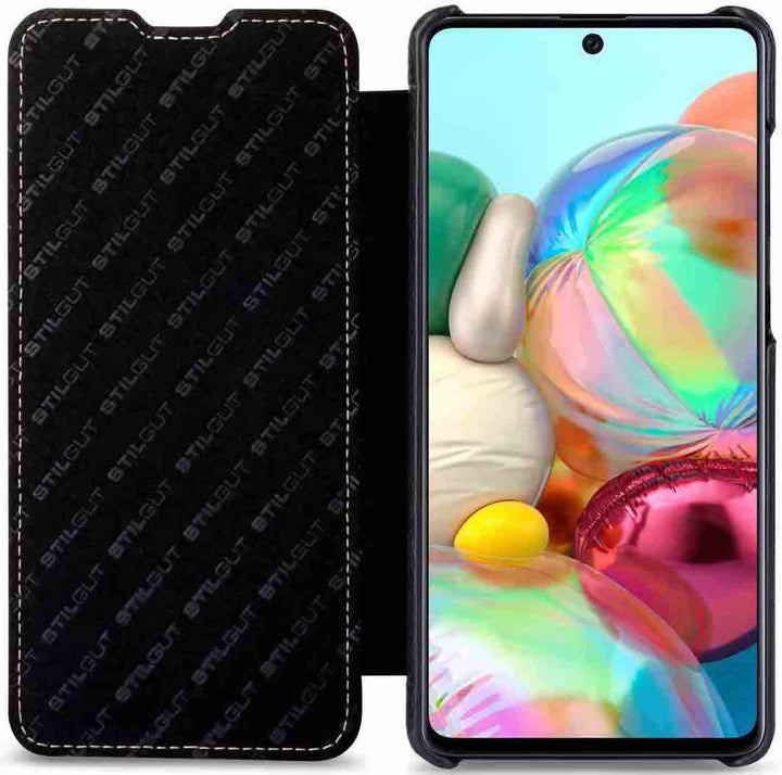STILGUT Book Case kompatibel mit Samsung Galaxy A71 Hülle aus Leder zum Klappen, Klapphülle, Handyhü