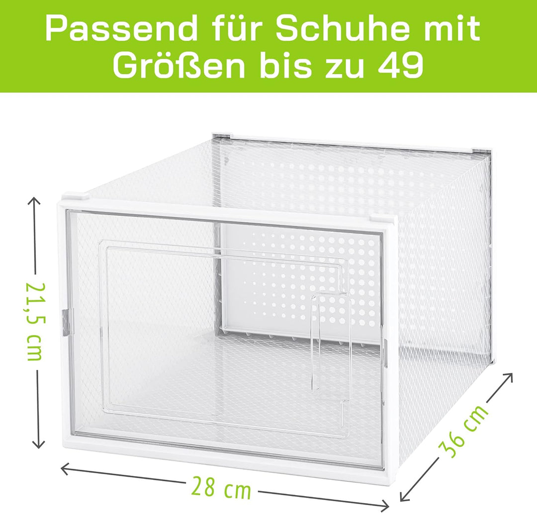 linovum 6er Set Schuhboxen stapelbar transparent für Übergrössen - modulare Aufbewahrungsbox für Sch