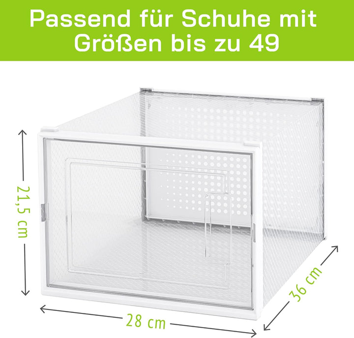 linovum 6er Set Schuhboxen stapelbar transparent für Übergrössen - modulare Aufbewahrungsbox für Sch