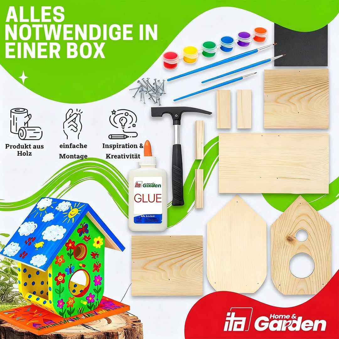ITA DIY Futterhaus für Vögel zum Zusammenbauen und Bemalen RusticRefuel - Vogelfutterhaus Komplett B