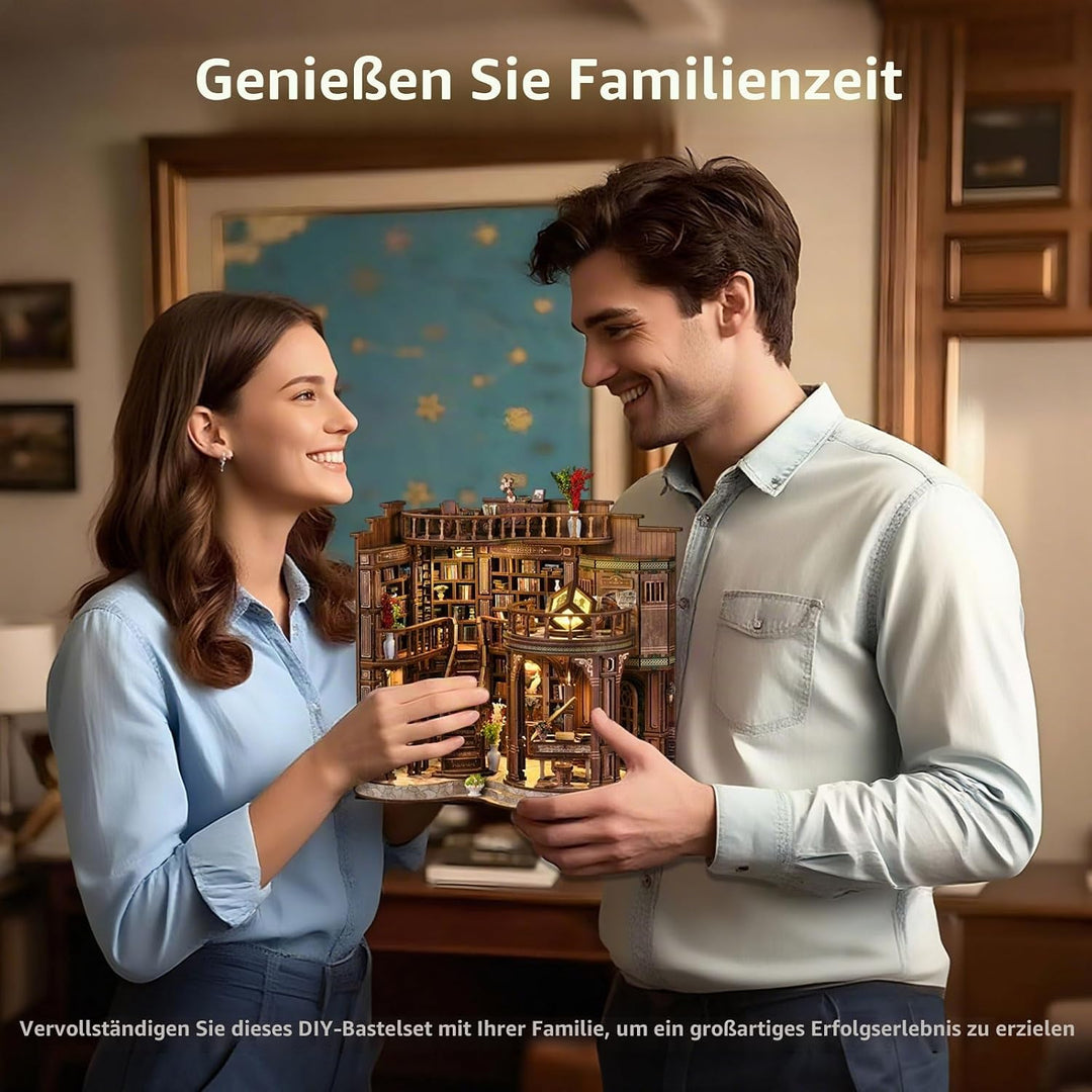 DIY Bücherregal-Nische Bausatz für Erwachsene – 3D Holz-Miniatur-Puppenhaus Modellbausatz, Bastelset
