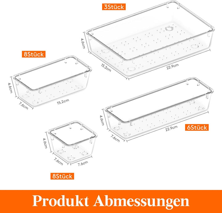 Lifewit 25 Stücke Schubladen Organizer aus klarem Kunststoff, Schreibtisch Schubladenteiler, Tablett