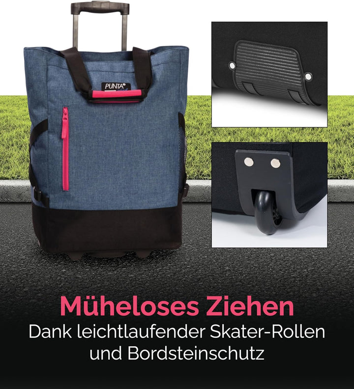 Punta® Einkaufstrolley 33L Graublau | Einkaufstrolley modern mit Skater-Rollen – leise & leichtgängi