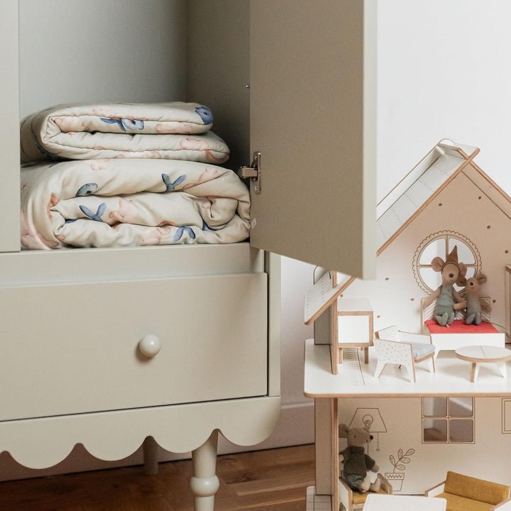 Waldin Baby Kinder Bettwäscheset 100% Bambus, ohne Bezug, Hypoallergen, Decke und Kissen, Wale/Olive