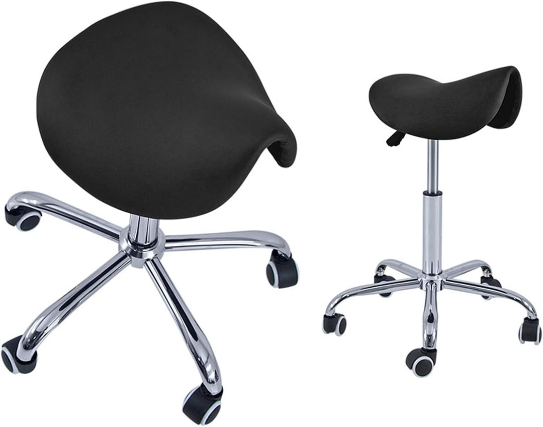 QUIRUMED Pony-Hocker mit 5 Rädern, Chromgestell, Schwarze Farbe, Kunstlederpolsterung, höhenverstell