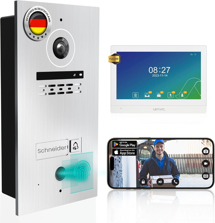 MATHFEL 2 Draht Bus Video Türsprechanlage Fingerprint mit Bluetooth Funktion, WLAN Schnittstelle Opt