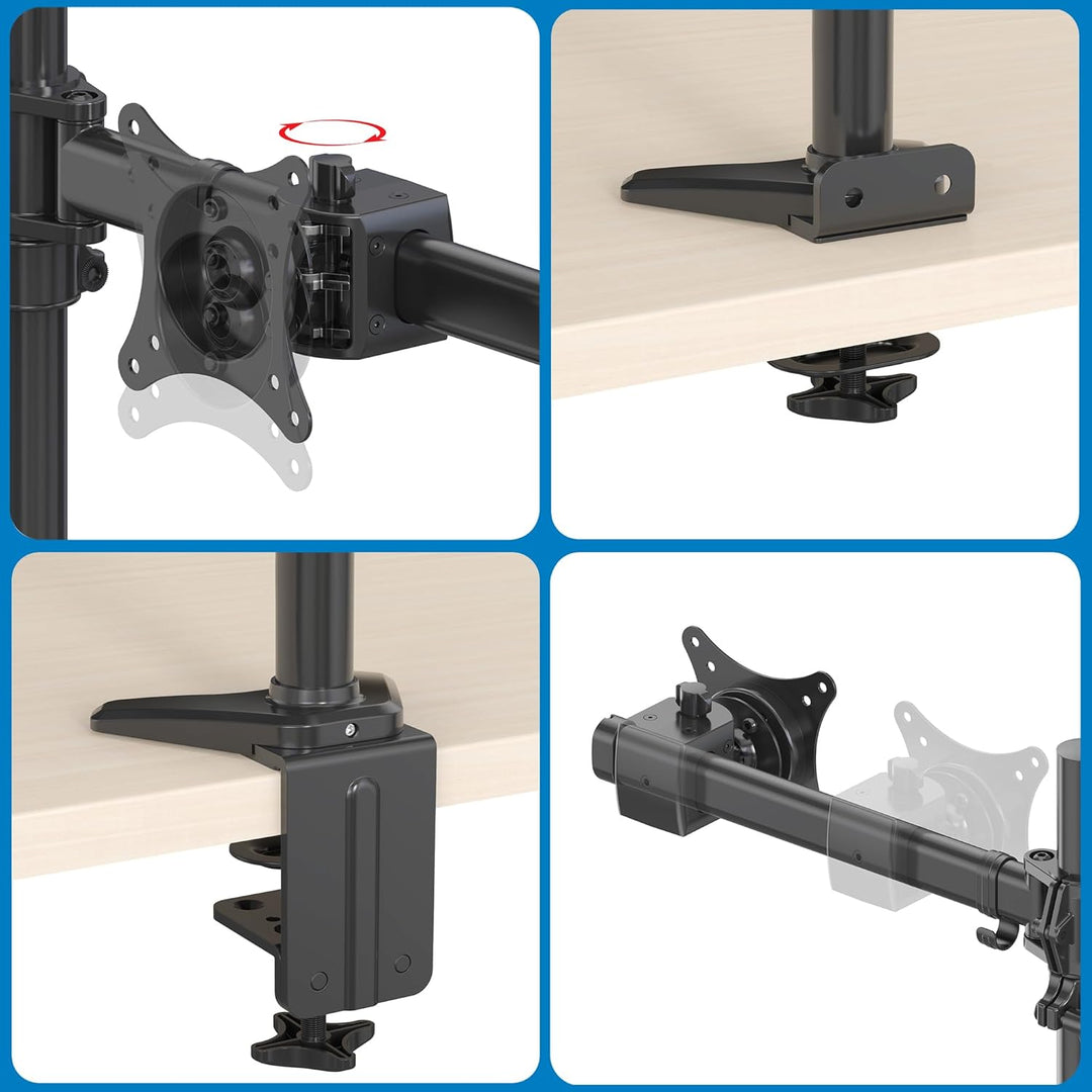 HFTEK Monitorhalterung für 5 Monitore: Oben 27–32" (bis 8 kg/Arm), unten 15–27" (Mitte bis 12 kg). H