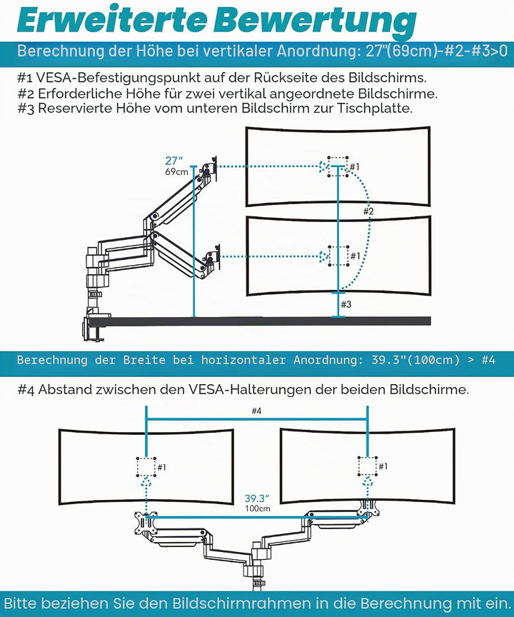 Robuster Verlängerungsarm [nur Zubehör – benötigt MA20P-S Einzelmonitorarm für den Einsatz] Dual 49"