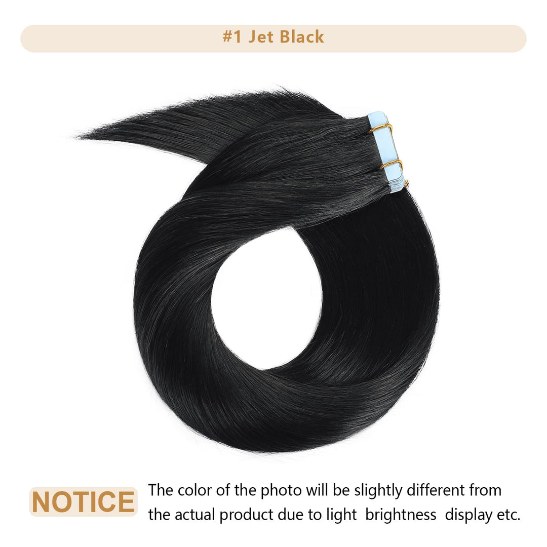 YILITE Tape Extensions Echthaar, Jet Black 35cm 20 Stück/Packung 40g Tape in Extensions Echthaar Inv