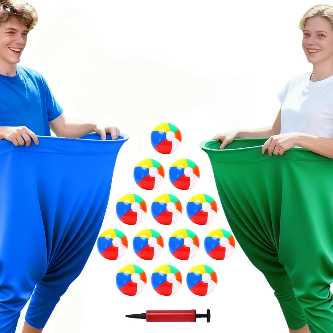 Granny Pants Yard Game 2er Set, Fanghosen-Spiel für Erwachsene, 2 Riesige Hosen, 12 Aufblasbare Rain